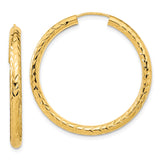 10k Yellow Gold Hoop Earrings, Diamond Cut Textured Lightweight Endless Hoops for Women