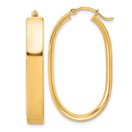 10k Yellow Gold Oval Hoop Earrings, Polished Flat Surface, Latch Back, Lightweight Style