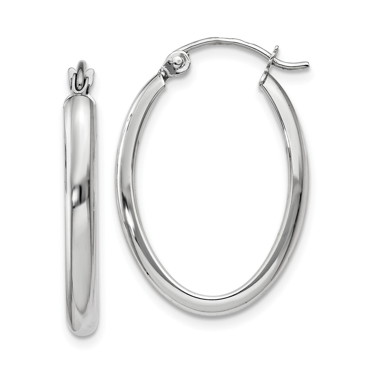 10k White Gold Oval Hoop Earrings with Polished Finish, Lightweight Design for Women