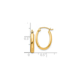 10k Yellow Gold Oval Tube Hoop Earrings, Polished Lightweight Minimalist Style for Women