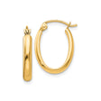 10k Yellow Gold Oval Tube Hoop Earrings, Polished Lightweight Minimalist Style for Women