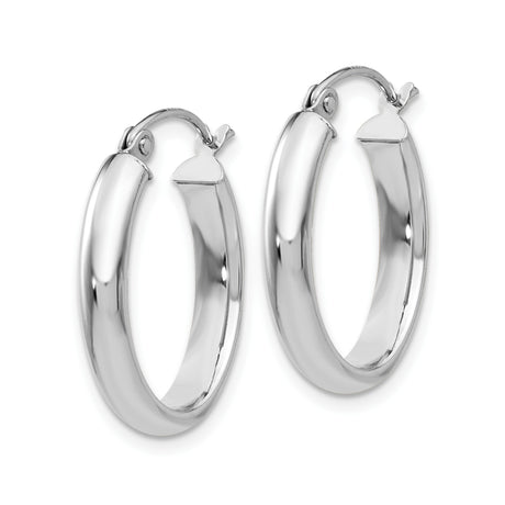 10k White Gold Oval Hoop Earrings, Polished Lightweight Design, Hinged Clasp, Minimalist Style