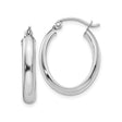 10k White Gold Oval Hoop Earrings, Polished Lightweight Design, Hinged Clasp, Minimalist Style
