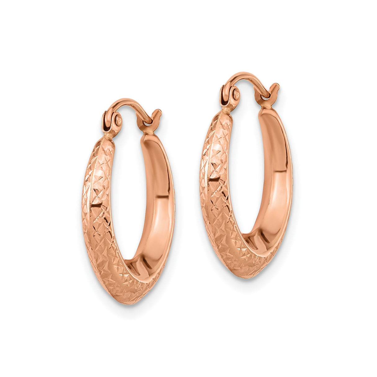 10k Rose Gold Teardrop Hoop Earrings, Diamond Cut Textured Finish, Lightweight Minimalist Style