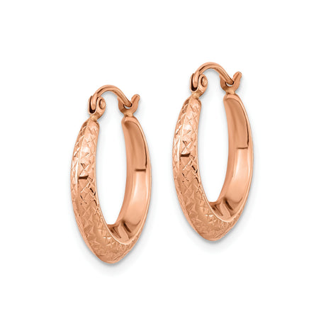 10k Rose Gold Teardrop Hoop Earrings, Diamond Cut Textured Finish, Lightweight Minimalist Style