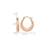 10k Rose Gold Teardrop Hoop Earrings, Diamond Cut Textured Finish, Lightweight Minimalist Style