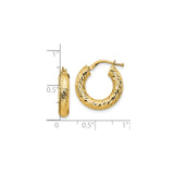 10k Yellow Gold Hoop Earrings, Diamond Cut Round Design with Textured Finish
