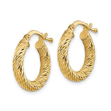 10k Yellow Gold Hoop Earrings, Diamond Cut Twisted Design with Textured Finish