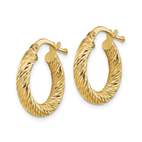 10k Yellow Gold Hoop Earrings, Diamond Cut Twisted Design with Textured Finish