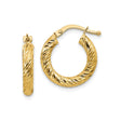 10k Yellow Gold Hoop Earrings, Diamond Cut Twisted Design with Textured Finish