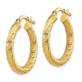 10k Yellow Gold Hoop Earrings, Diamond-Cut Textured Round Hoops with Latch-Back Closure