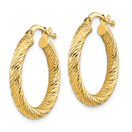 10k Yellow Gold Hoop Earrings, Diamond-Cut Textured Round Hoops with Latch-Back Closure