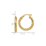 10k Yellow Gold Hoop Earrings, Diamond-Cut Textured Round Hoops with Latch-Back Closure