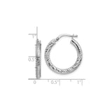 10k White Gold Hoop Earrings, Diamond-Cut Twisted Textured Design for Women