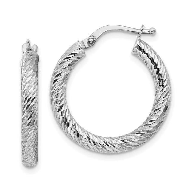 10k White Gold Hoop Earrings, Diamond-Cut Twisted Textured Design for Women