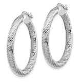 10k White Gold Hoop Earrings, Diamond Cut Textured Round Design for Women