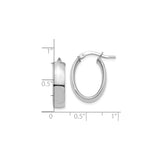 10k White Gold Oval Hoop Earrings, Smooth Polished Finish, Lightweight Classic Design for Women