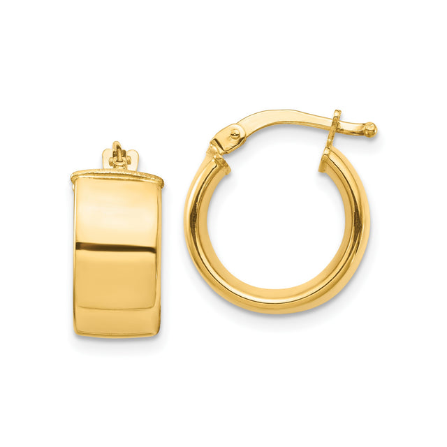 10k Yellow Gold Hoop Earrings, Medium Round Polished Hoops with Hinged Clasp, Minimalist Style