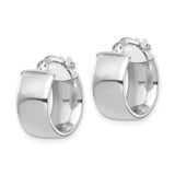 10k White Gold Hoop Earrings, Classic Wide Band with High Polish Finish and Hinged Clasp
