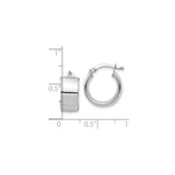 10k White Gold Hoop Earrings, Classic Wide Band with High Polish Finish and Hinged Clasp