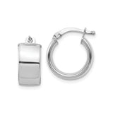 10k White Gold Hoop Earrings, Classic Wide Band with High Polish Finish and Hinged Clasp