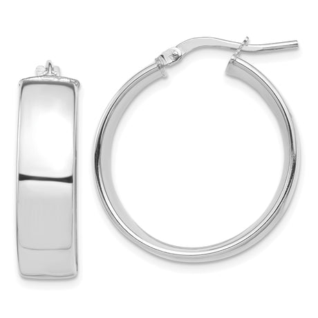 10k White Gold Hoop Earrings, Polished Minimalist Design, Lightweight Everyday Style