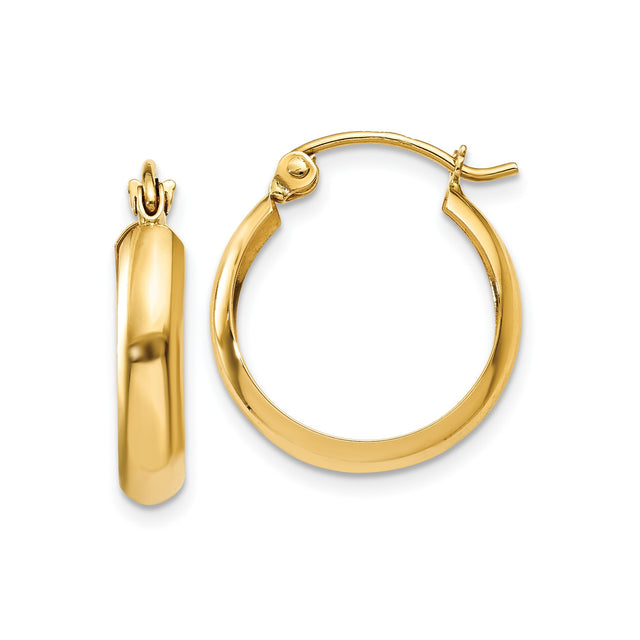 10k Yellow Gold Hoop Earrings, Classic Polished Round Design with Hinge Clasp, Lightweight Jewelry