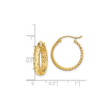 10k Yellow Gold Hoop Earrings with Textured Diamond-Cut Star Pattern, High Polish Finish