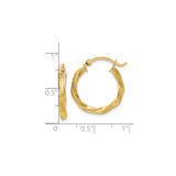 10k Yellow Gold Hoop Earrings, Twisted Braided Design, Lightweight Round Style for Women