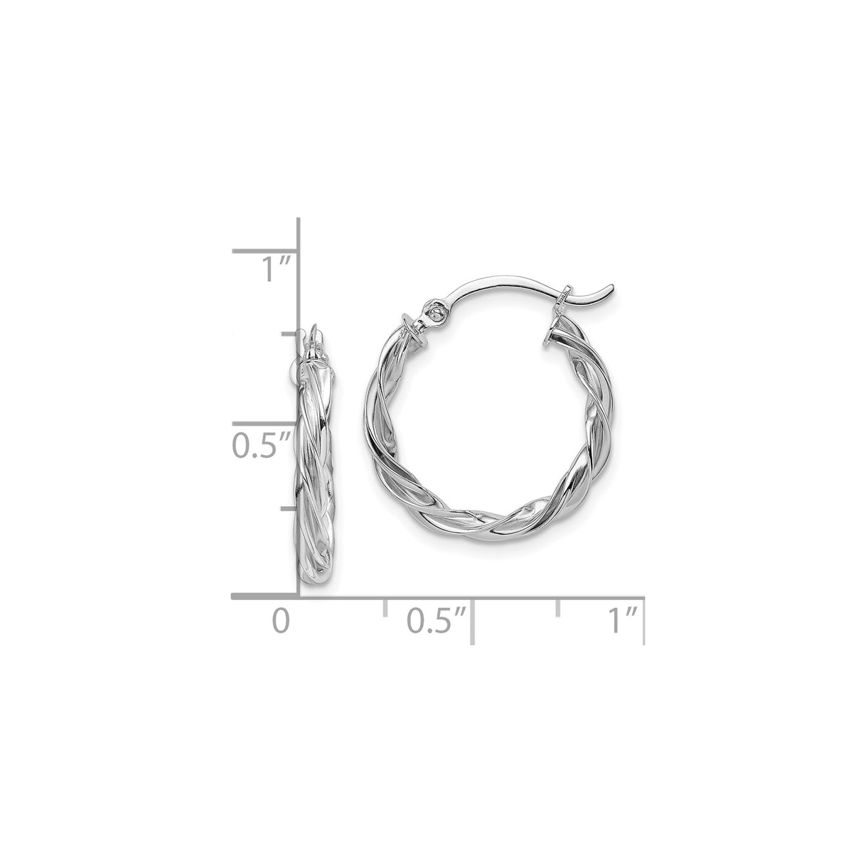 10k White Gold Hoop Earrings, Twisted Braided Polished Design for Women