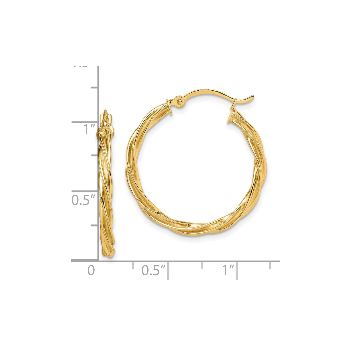 10k Yellow Gold Hoop Earrings, Twisted Braided Design, Lightweight Polished Style for Women