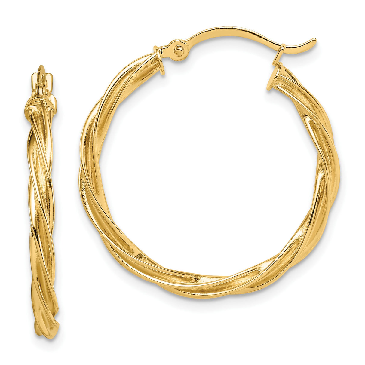 10k Yellow Gold Hoop Earrings, Twisted Braided Design, Lightweight Polished Style for Women