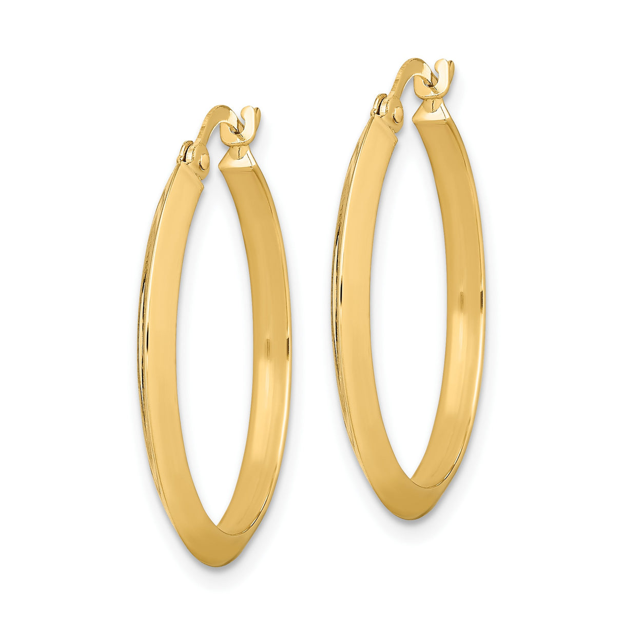 10k Yellow Gold Hoop Earrings, Lightweight Polished Flat Edge Design, Minimalist Style for Women