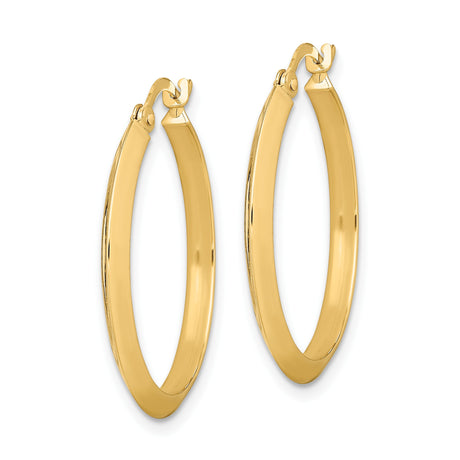 10k Yellow Gold Hoop Earrings, Lightweight Polished Flat Edge Design, Minimalist Style for Women
