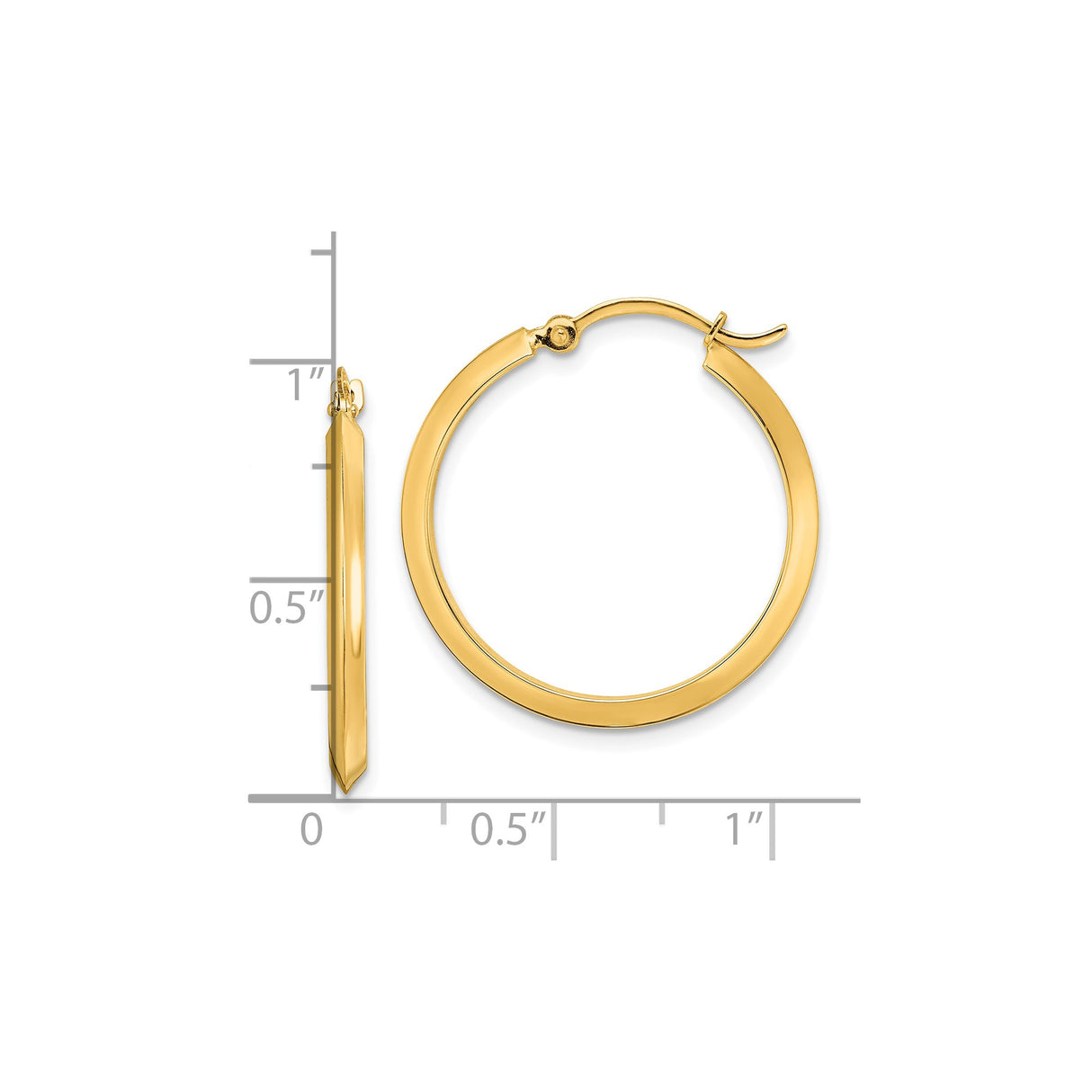 10k Yellow Gold Hoop Earrings, Lightweight Polished Flat Edge Design, Minimalist Style for Women