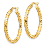 10k Yellow Gold Hoop Earrings with Textured Diamond-Cut Finish, Medium Round Classic Style