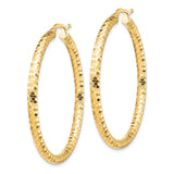 10k Yellow Gold Hoop Earrings, Diamond Cut Textured Round Lightweight Design for Women