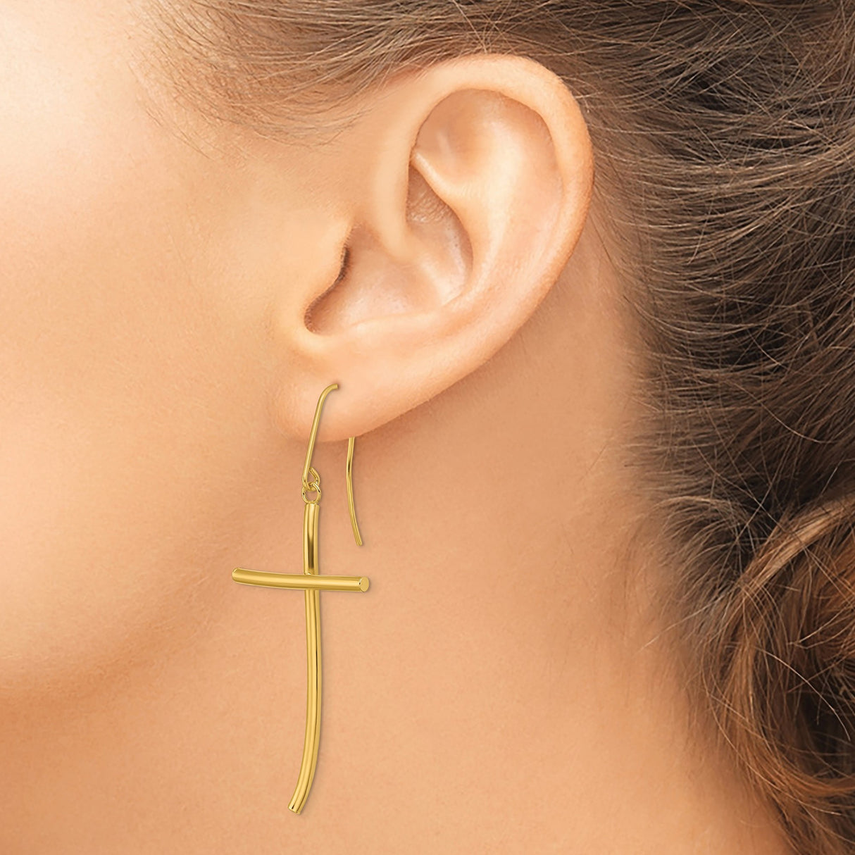 10k Yellow Gold Cross Dangle Earrings with Modern Minimalist Geometric Design