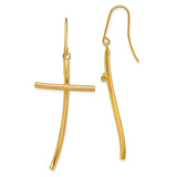 10k Yellow Gold Cross Dangle Earrings with Modern Minimalist Geometric Design