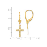 10k Yellow Gold Cross Leverback Earrings with Textured Floral Baroque Design