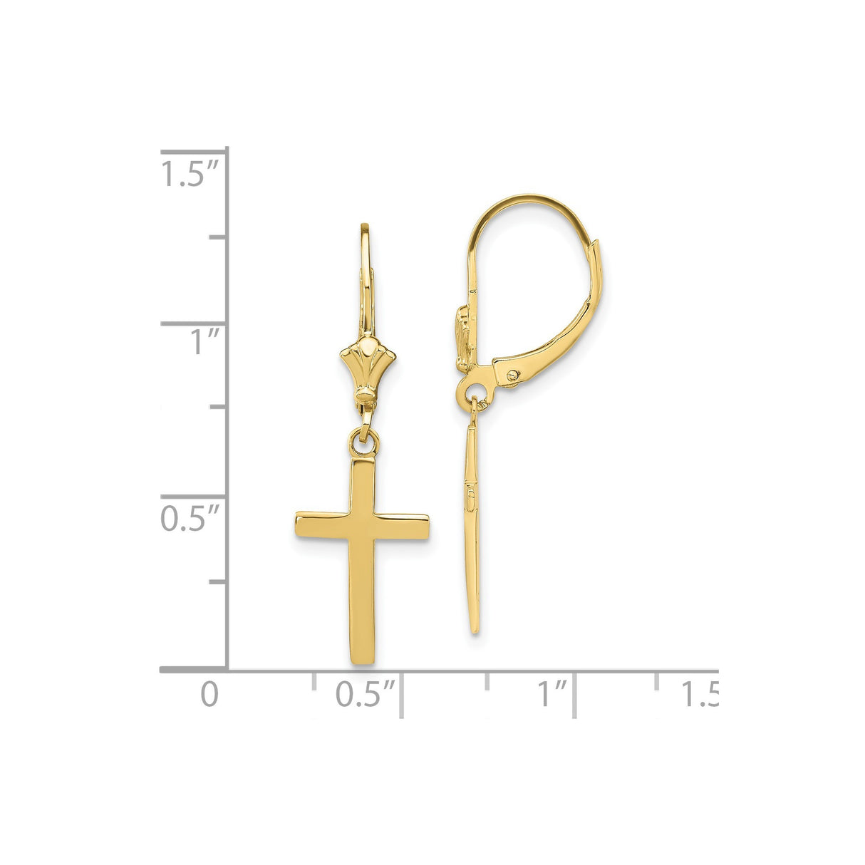 10k Yellow Gold Cross Leverback Earrings, Polished Dangle Style, Vintage Faith-Inspired Design