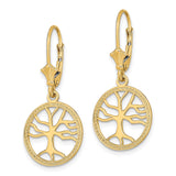 10k Yellow Gold Leverback Earrings with Tree of Life Design in Round Openwork Frame