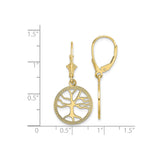10k Yellow Gold Leverback Earrings with Tree of Life Design in Round Openwork Frame