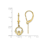 10k Yellow Gold Claddagh Drop Earrings with Leverback Closure, Irish Celtic Symbol Jewelry