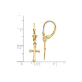 10k Yellow Gold Cross Leverback Earrings, Religious Dangle Style for Men and Women