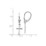 10k White Gold Leverback Earrings with Sleek Cross Charm, Polished Finish, Unisex Spiritual Jewelry