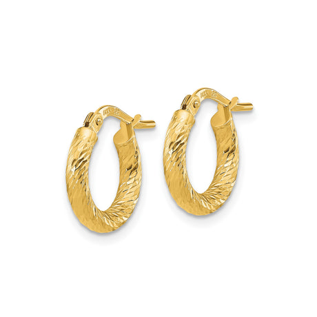 10k Yellow Gold Hoop Earrings, Textured Diamond Cut, Lightweight Classic Style