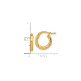 10k Yellow Gold Hoop Earrings, Textured Diamond Cut, Lightweight Classic Style
