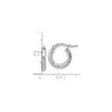 10k White Gold Hoop Earrings, Diamond Cut Textured Finish, Lightweight Polished Hoops