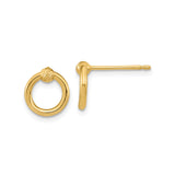 10k Yellow Gold Stud Earrings, Open Circle Design with Textured Knot Accent